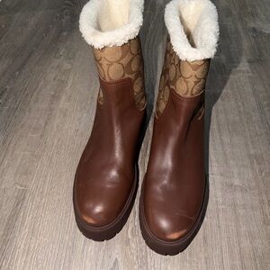 Coach Leather and Monogram Winter Boots